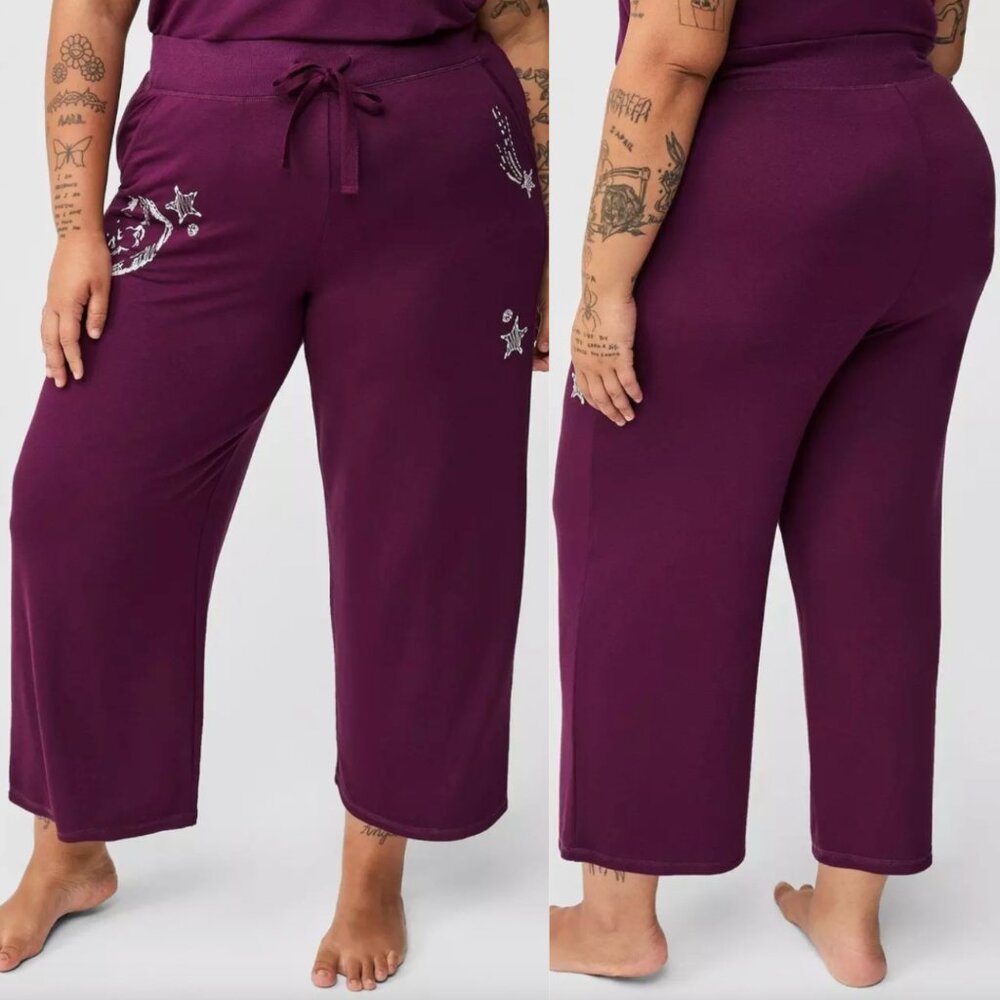TORRID Sleep 1 Plus Size Wide Lounge Pant Plum Purple Stars Moon Pajama Pants 1X